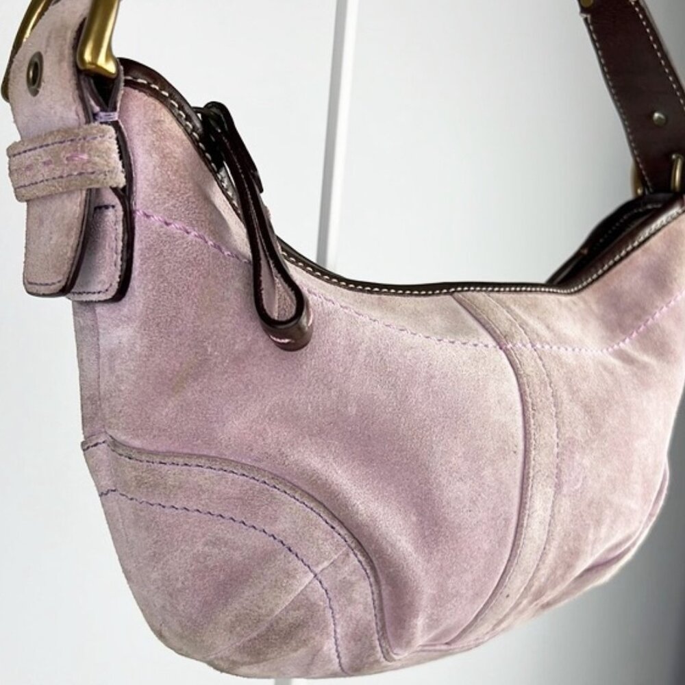 Coach Y2K Suede Pastel Lavender Pink Mini Small Hobo Shoulder Bag 9658 - Picture 3 of 16